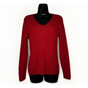 Charter Club 100% 2-Ply Cashmere Women SM Oxblood Red V-Neck Pullover Sweater